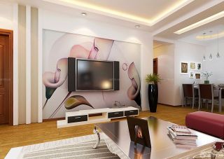 现代客厅手绘电视背景墙装修效果图片