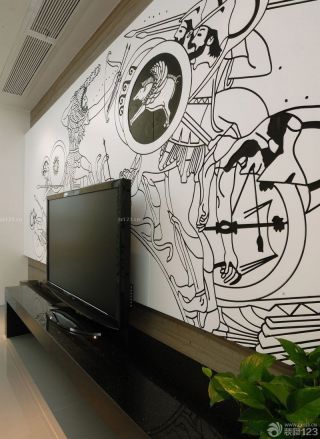 客厅手绘电视背景墙装饰图