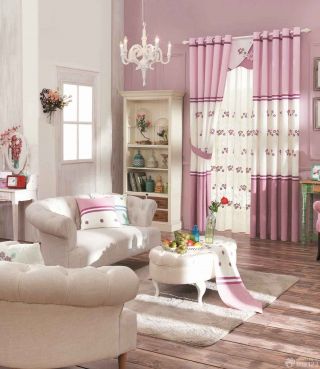 客厅粉色窗帘装修效果图片
