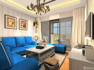 70平米房子蓝色布艺沙发装修效果设计图片大全