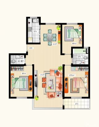 70平米小户型三室两厅设计平面图
