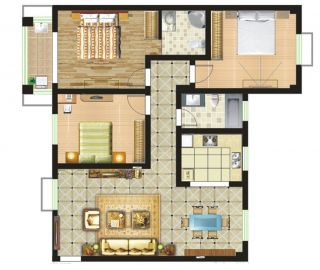 美式70平米小户型家居设计平面图