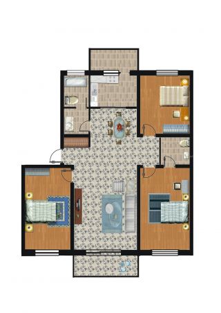 60平米小户型三室两厅房子装修设计平面图