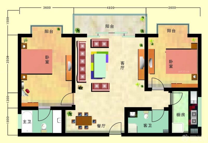 70平米小户型两室一厅家装设计平面图