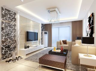50平小户型客厅瓷砖电视墙装修效果图