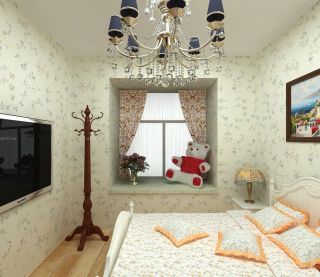 50平小户型卧室花朵壁纸装修案例