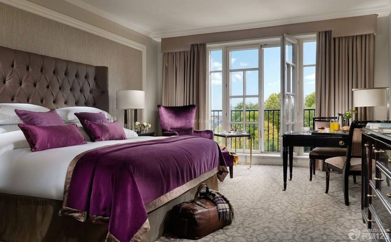 舒适宾馆房间纯色窗帘装修效果图片酒店