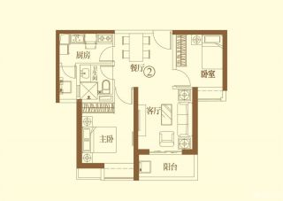 60平两室一厅简单客厅装修户型图