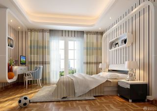 70平米小户型卧室条纹壁纸装修设计效果图片