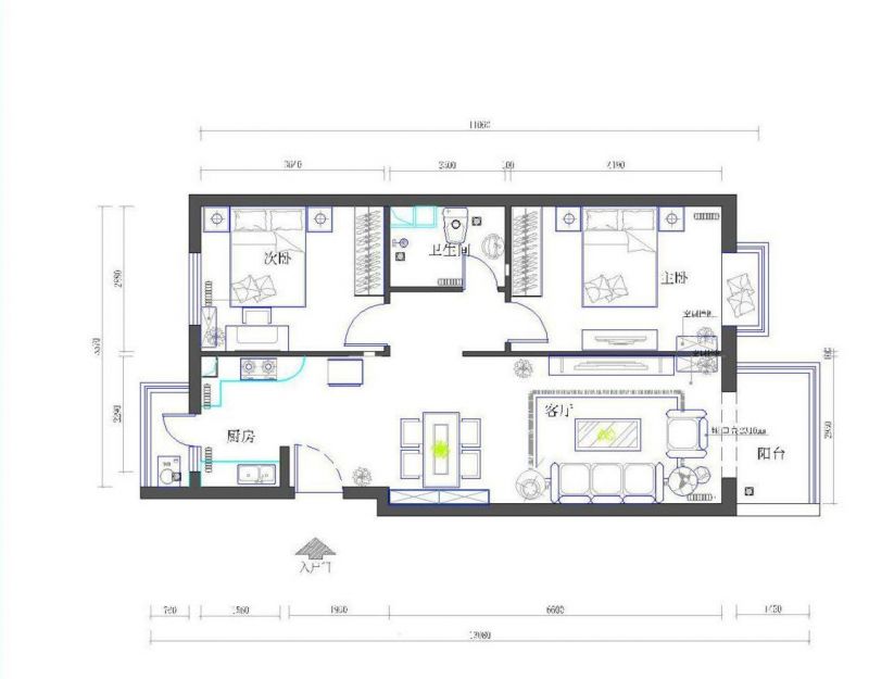 60平自建别墅两室一厅设计户型图