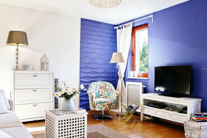 时尚80平米小户型欧式蓝色墙面装修效果图片