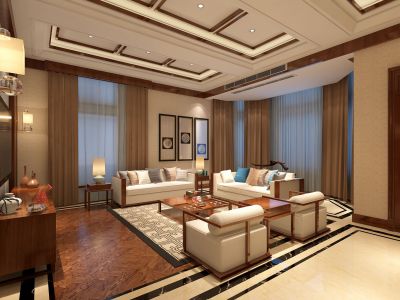 香树湾别墅-350㎡-中式风效果图