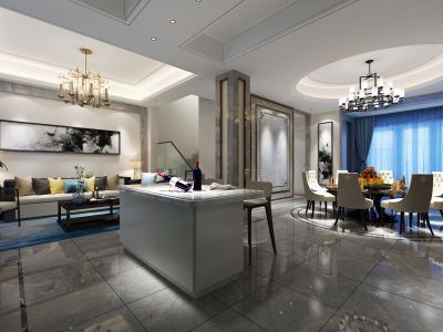 龙湖香醍漫步-330㎡-中式风效果图