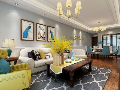 翡翠城-120㎡-美式风效果图