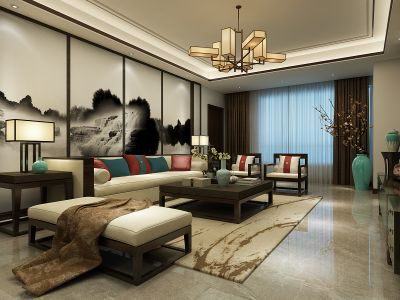 广厦新城-142㎡-中式风效果图