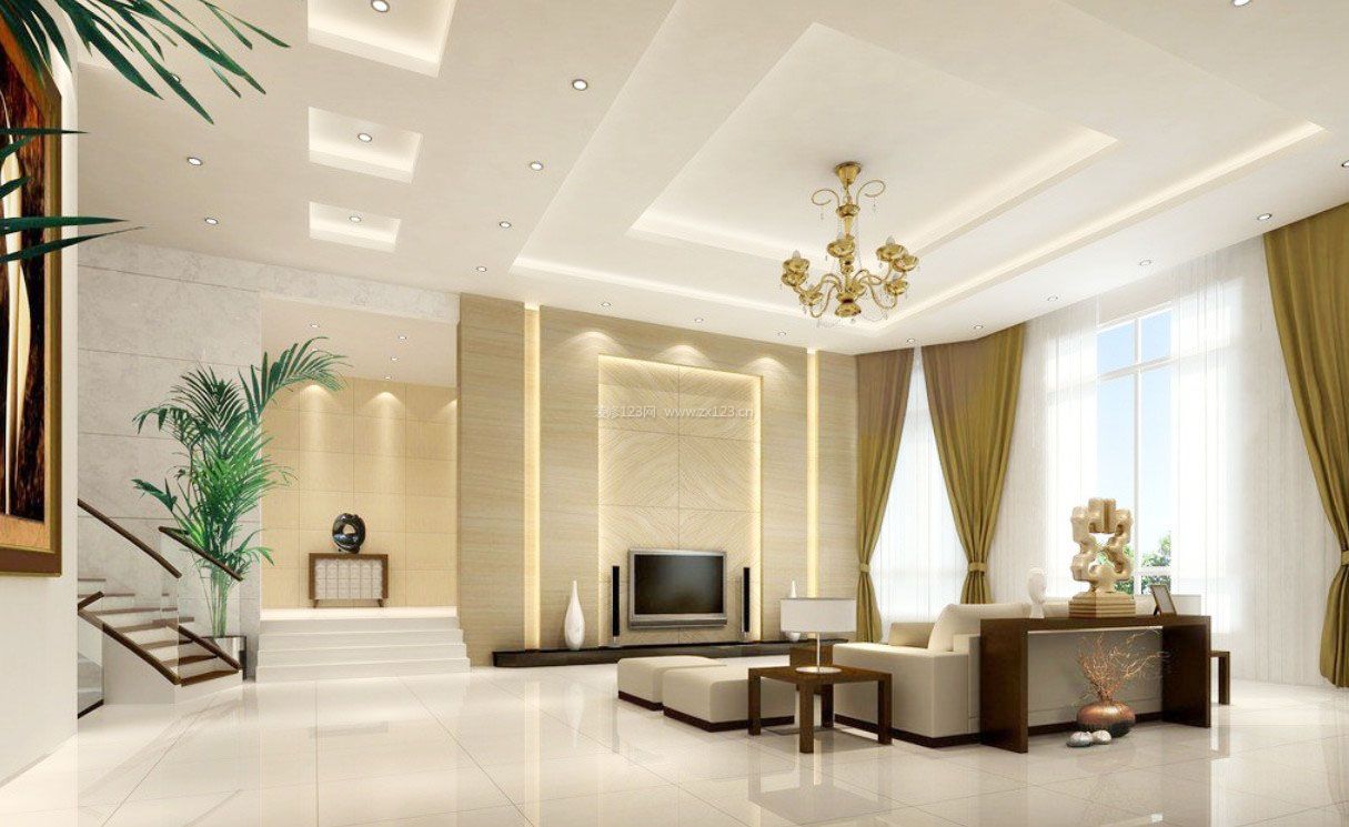 现代简约装修风格错层客厅效果图