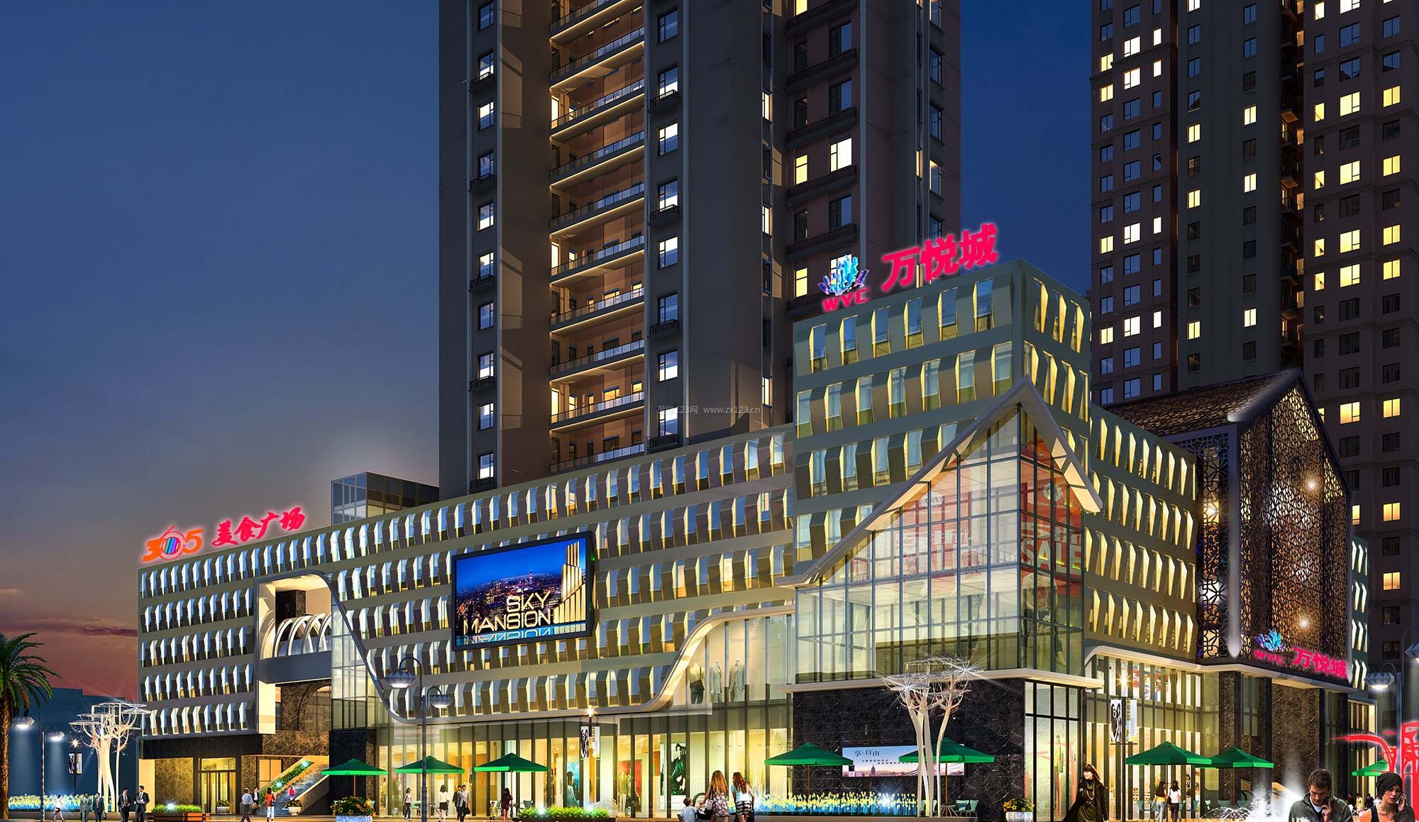 商场美食广场装修效果图