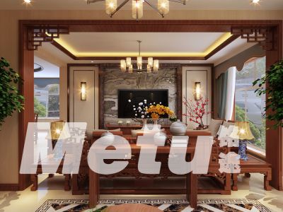 乌丹住宅-200㎡-中式风效果图