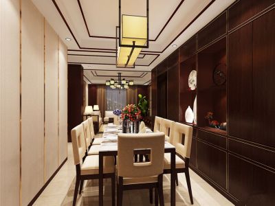 滨河阳光-120㎡-中式风效果图