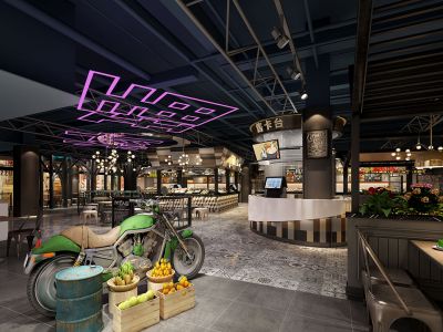 长沙餐饮店铺-130㎡-沉稳风效果图