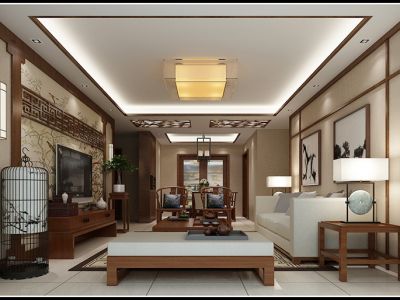 水岸莲华-155㎡-中式风效果图
