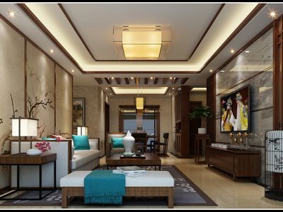 水岸莲华-155㎡-中式风效果图