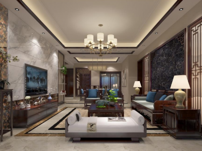 中铁阅山湖-110㎡-中式风效果图