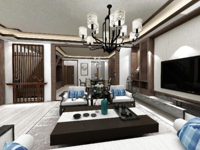 桃花岛别墅-320㎡-中式风效果图