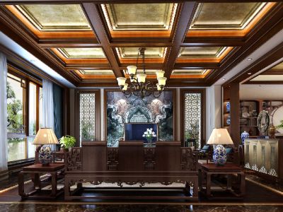 中式商业中心装修-2000㎡-中式风效果图