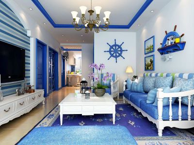 东湖胜景-91㎡-地中海风效果图