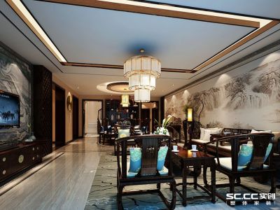 龙湖别墅-535㎡-中式风效果图