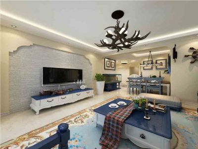 金地铂锐-98㎡-地中海风效果图