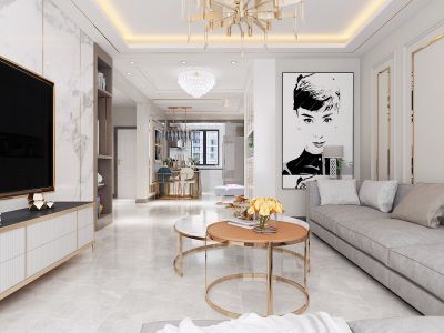 104平米三居室现代轻奢风格装修设计效果图