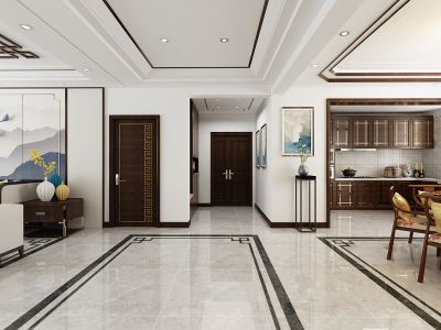 168平米三居室现代中式风格装修设计效果图