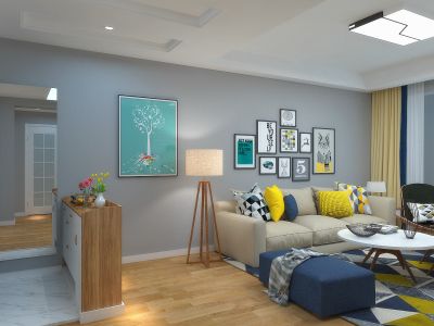 98平二居室现代黑白灰风格效果图