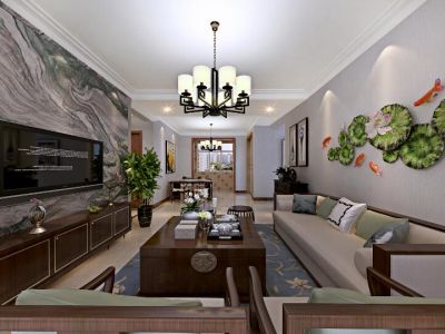 龙湖·彩虹郦城-120㎡-后现代风效果图