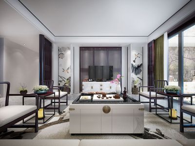 建邦听海-230㎡-新中式风效果图