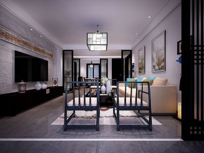 华欧北海花园-132㎡-新中式风效果图