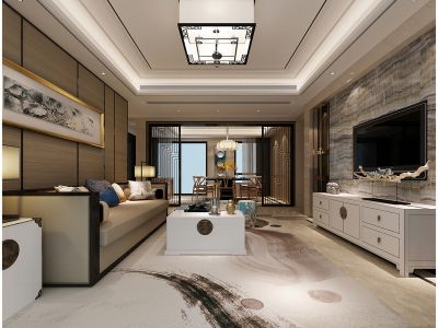 世贸拾壹府-138㎡-新中式风效果图