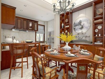 蓝山溪谷家装138平新中式风格装修设计效果图