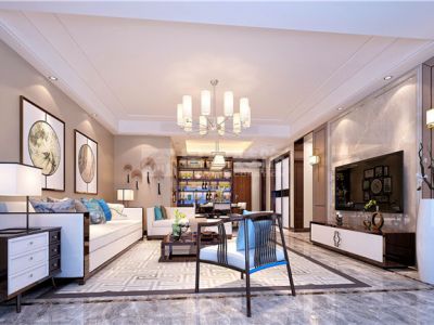 虹桥金茂悦-160㎡-新中式风效果图