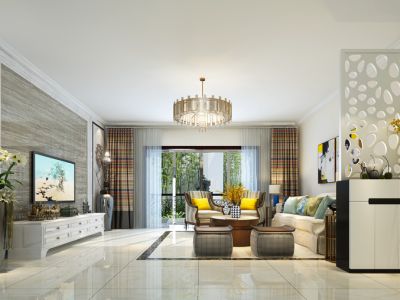 海韵警苑-128㎡-混搭风效果图