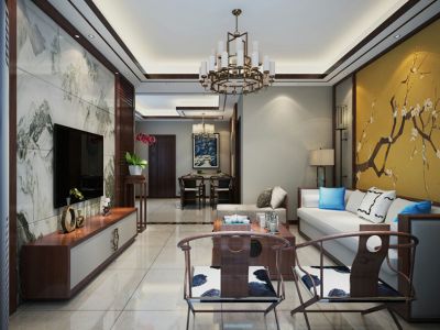 万科金域-100㎡-中式风效果图