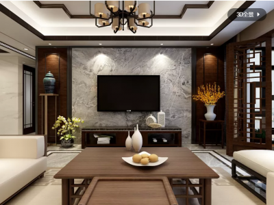 外滩一号-129㎡-新中式风效果图