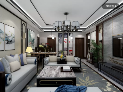 外滩一号-108㎡-新中式风效果图