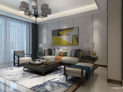 金鹰花园-104㎡-新中式风效果图