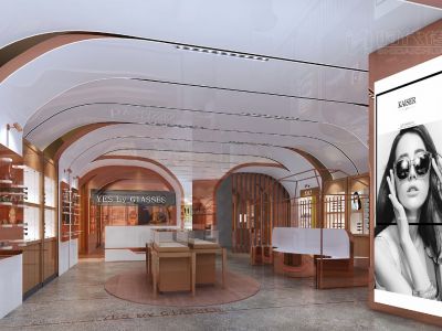 弧形拱顶眼镜店-100㎡-现代风效果图