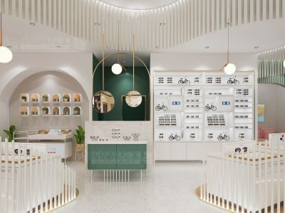 栏栅隔断式商场眼镜店-120㎡-新古典风效果图