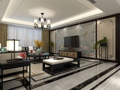 世茂都-129㎡-新中式风效果图