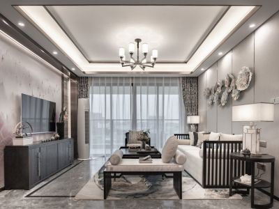 天朗蓝湖树-116㎡-新中式风效果图